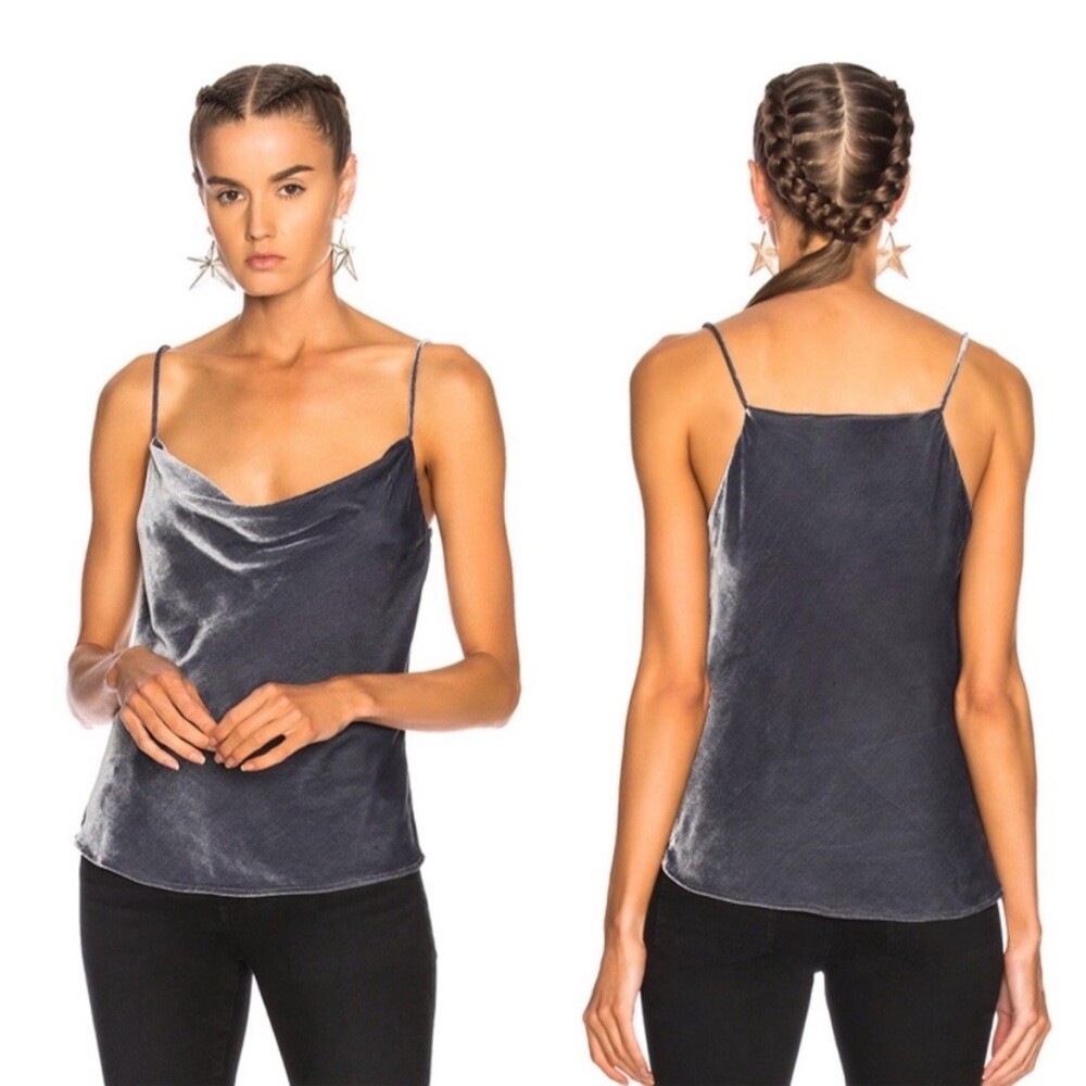 AG Adriano Goldschmied Gia Velvet Cami Indie Sleaze Quiet Luxury Y2K Gray, M